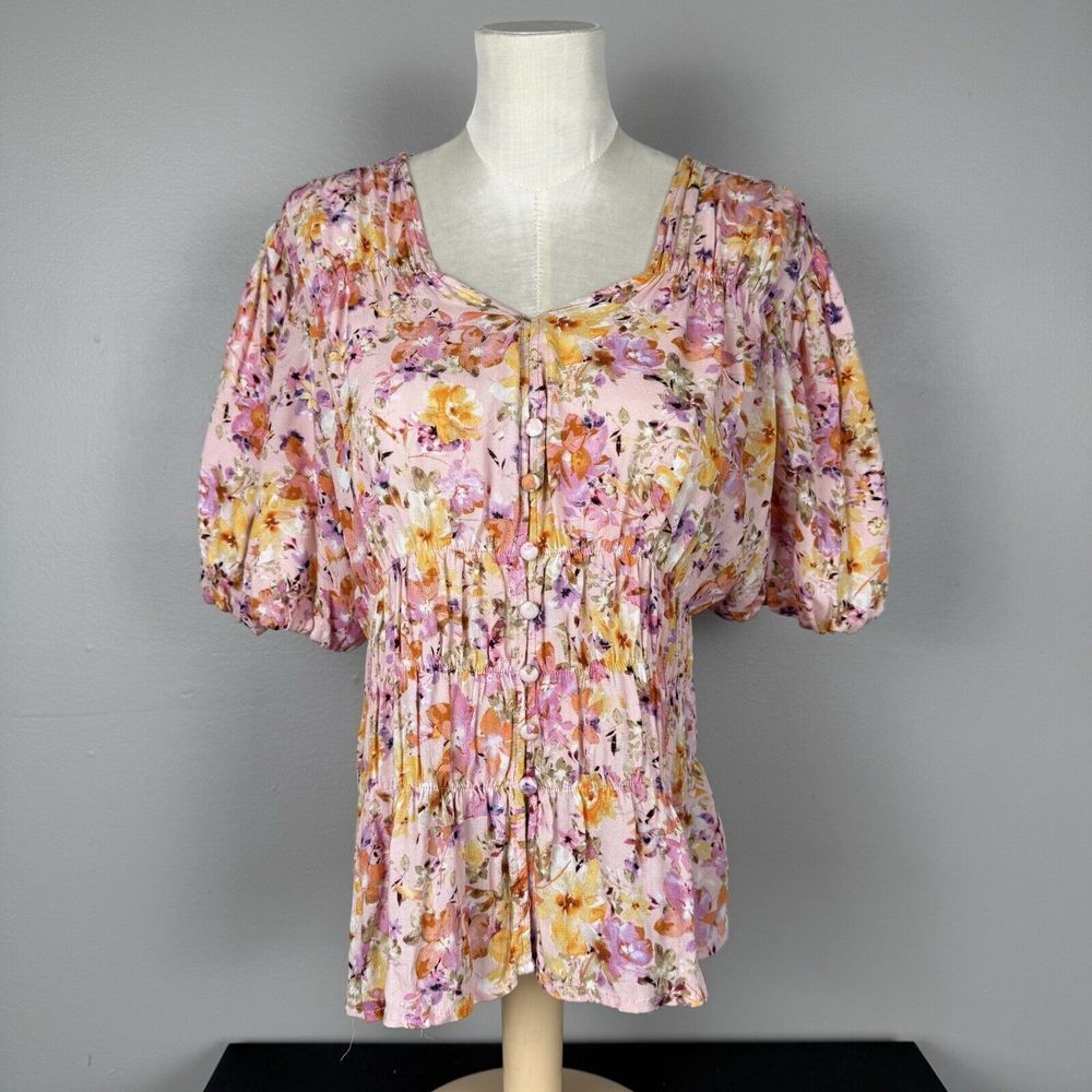 Dear John CHRISY PEPLUM GARDEN TOP Puff Sleeve Floral‎ Cottagecore Dainty Blouse